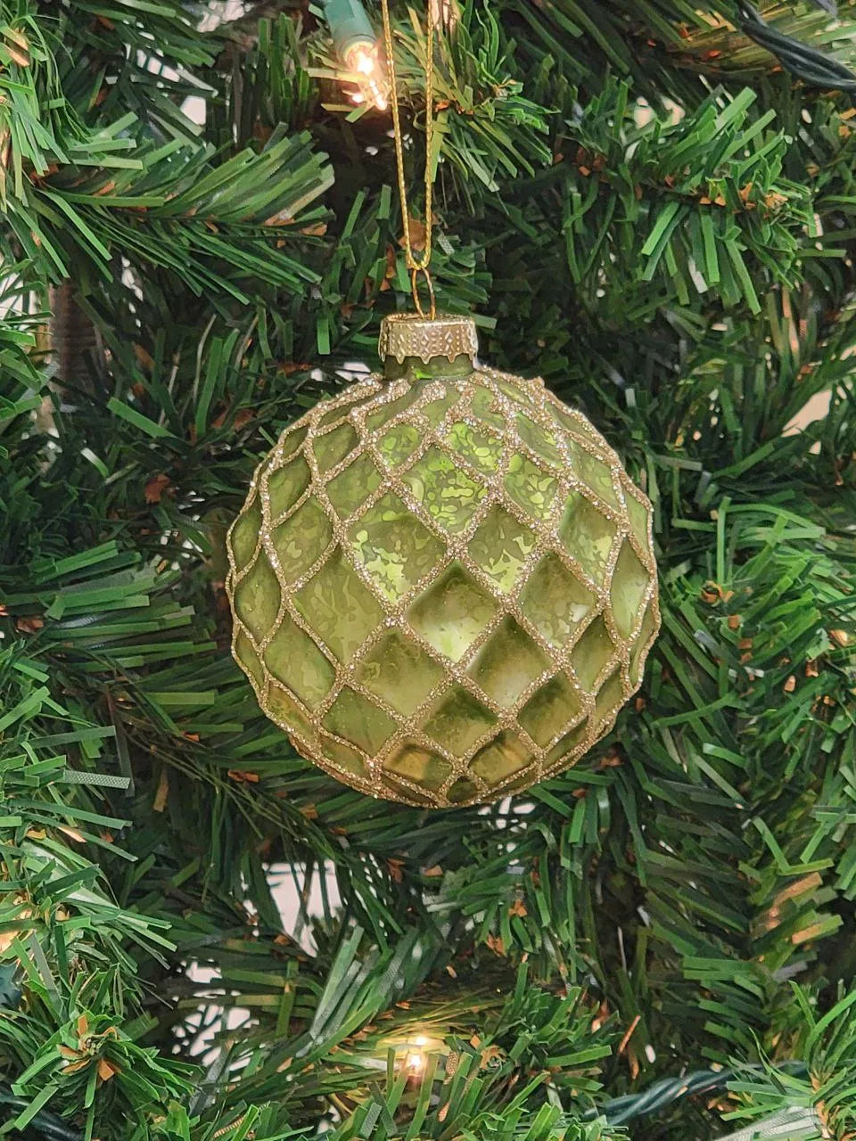 Green Glittered Ball Glass Christmas Ornament F07M7-7-LH76-23229