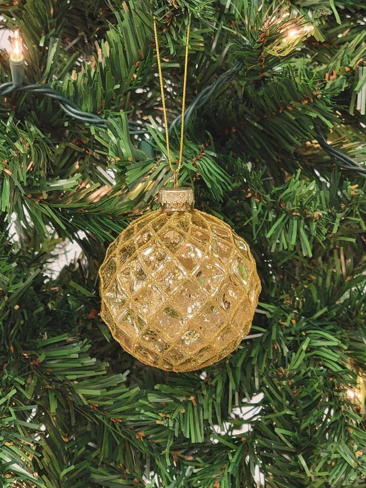 Gold Lattice Pattern Ball Glass Christmas Ornament F07M7-10-LH76-24002
