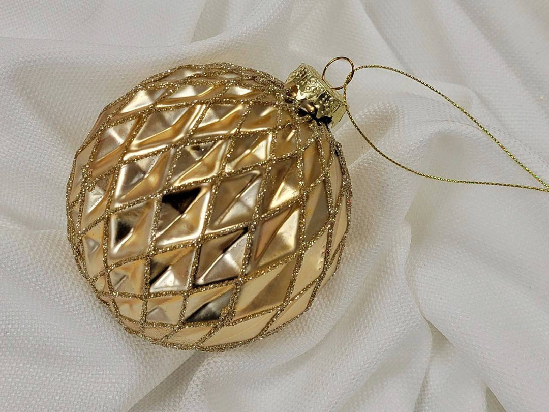 Golden Diamond Glass Ball Christmas Ornament F07M7-32(LH76-23005)