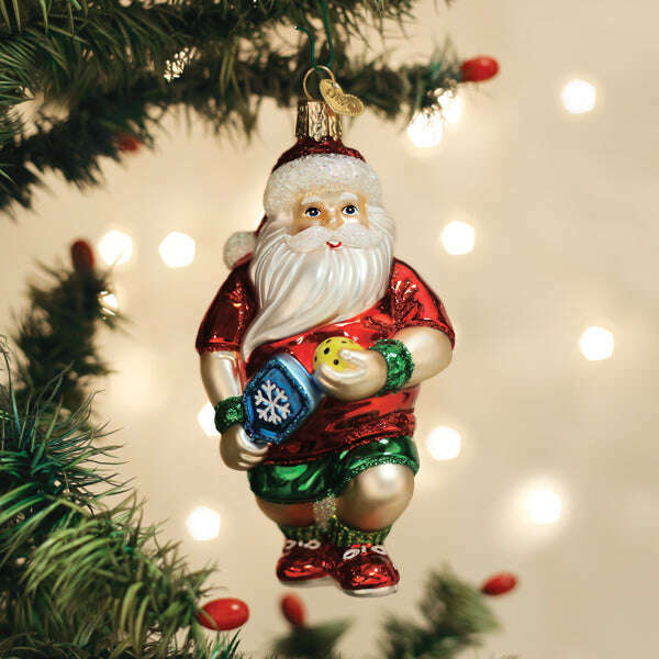 Old World Christmas Pickleball Santa Blown Glass Ornament
