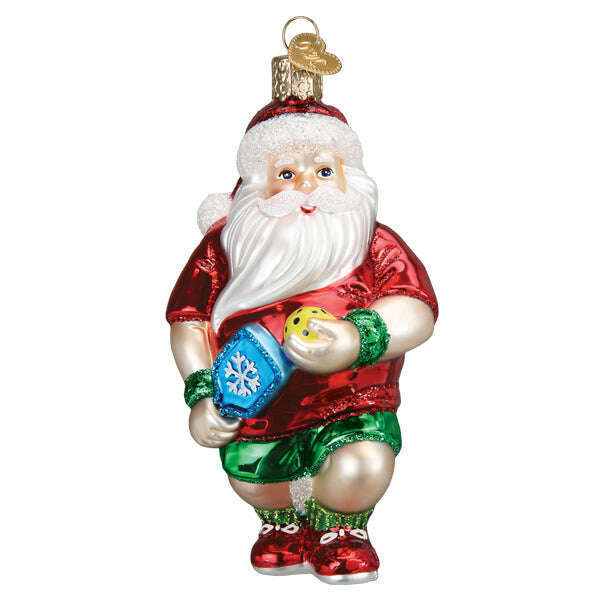 Old World Christmas Pickleball Santa Blown Glass Ornament