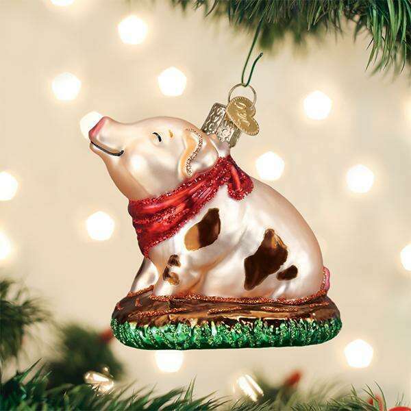 Old World Christmas Piggy In The Puddle Blown Glass Ornament