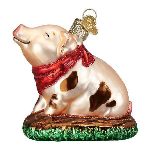 Old World Christmas Piggy In The Puddle Blown Glass Ornament