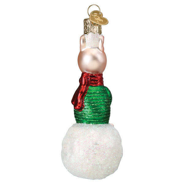 Old World Christmas Piglet On Snowball Blown Glass Ornament