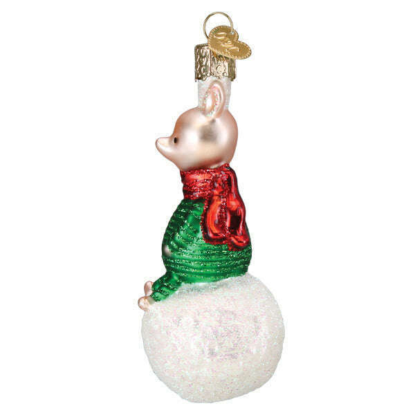 Old World Christmas Piglet On Snowball Blown Glass Ornament