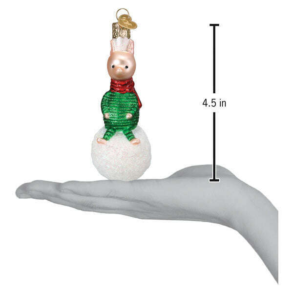 Old World Christmas Piglet On Snowball Blown Glass Ornament