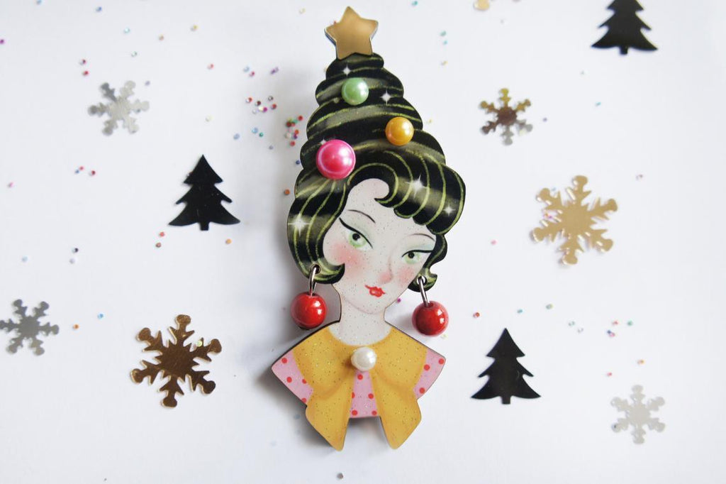 Pin up Lady with Christmas hairstyle Brooch by Laliblue - Quirks!