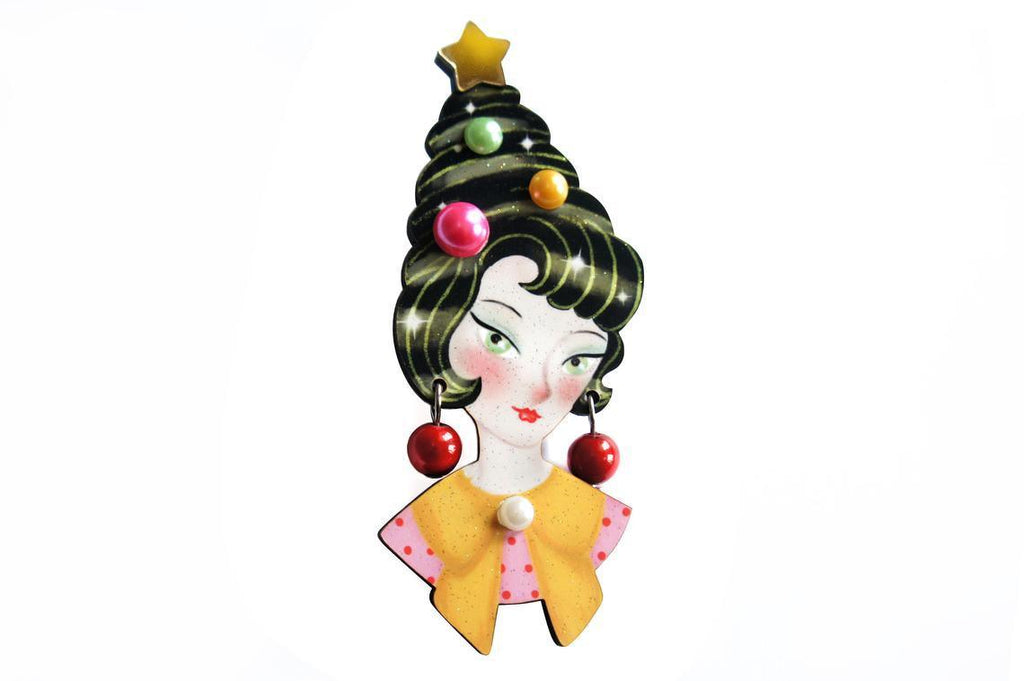 Pin up Lady with Christmas hairstyle Brooch by Laliblue - Quirks!