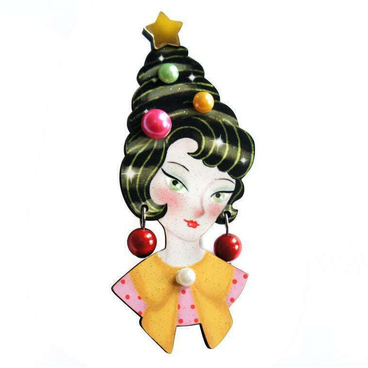 Pin up Lady with Christmas hairstyle Brooch by Laliblue - Quirks!