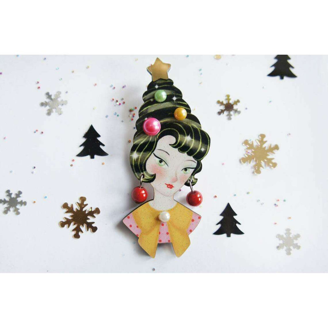 Pin up Lady with Christmas hairstyle Brooch by Laliblue - Quirks!
