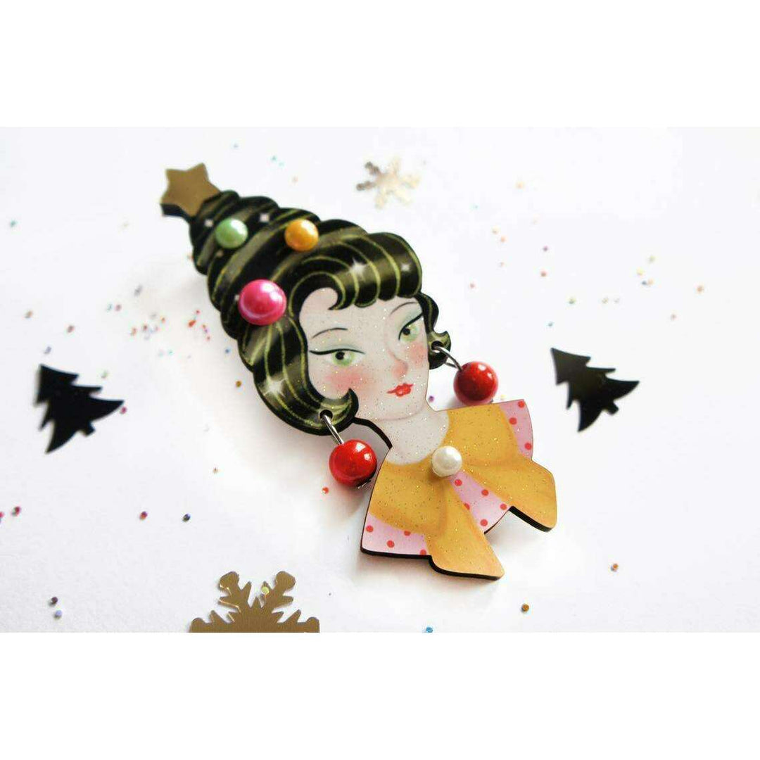 Pin up Lady with Christmas hairstyle Brooch by Laliblue - Quirks!