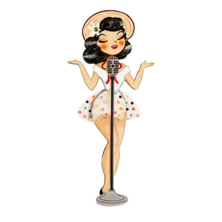 Pin-up Singer with Microphone Brooch by Laliblue 