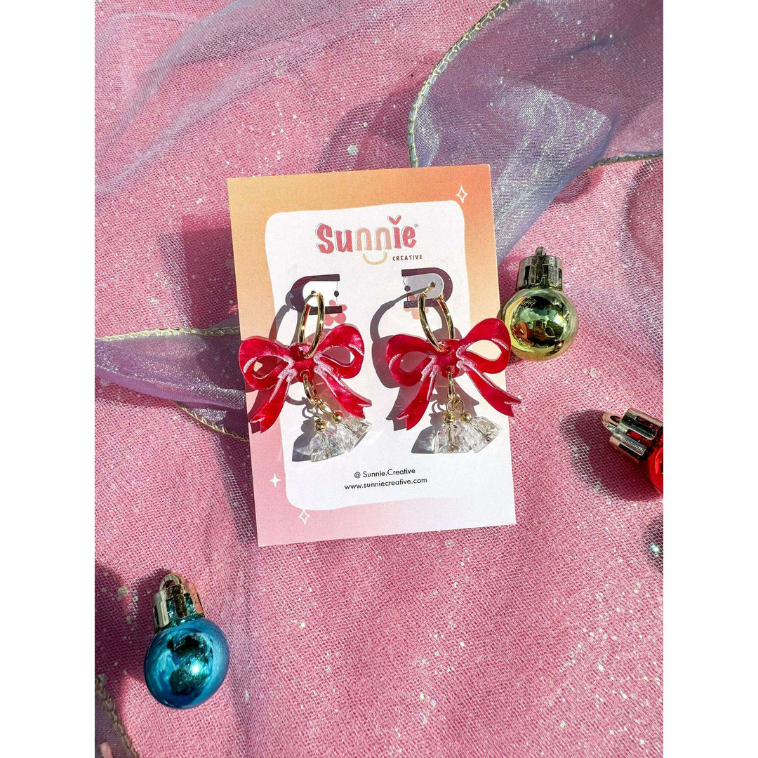 Pink Bow Jingle Bell Earrings