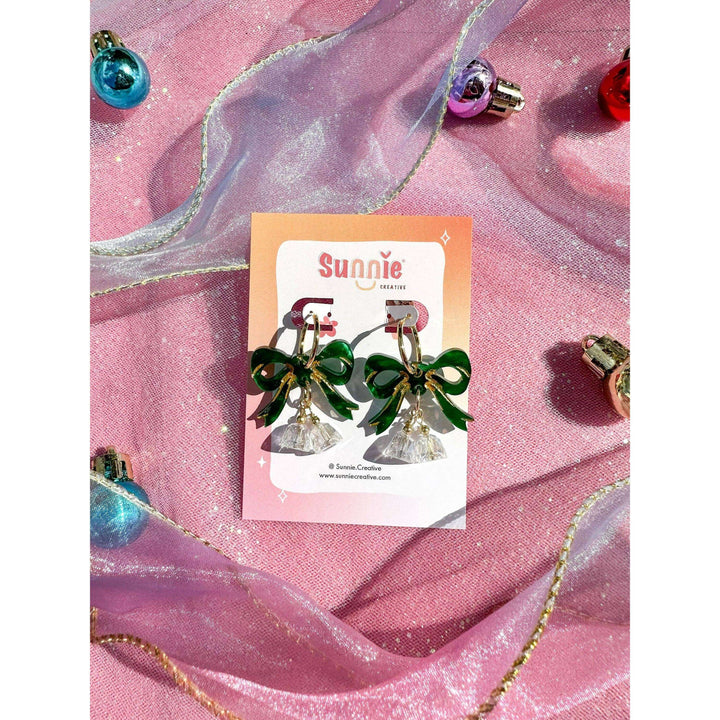 Pink Bow Jingle Bell Earrings