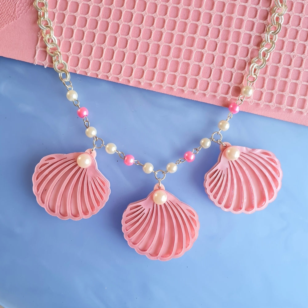 Pink Clam Shell Barbie Inspired Charm Necklace 1