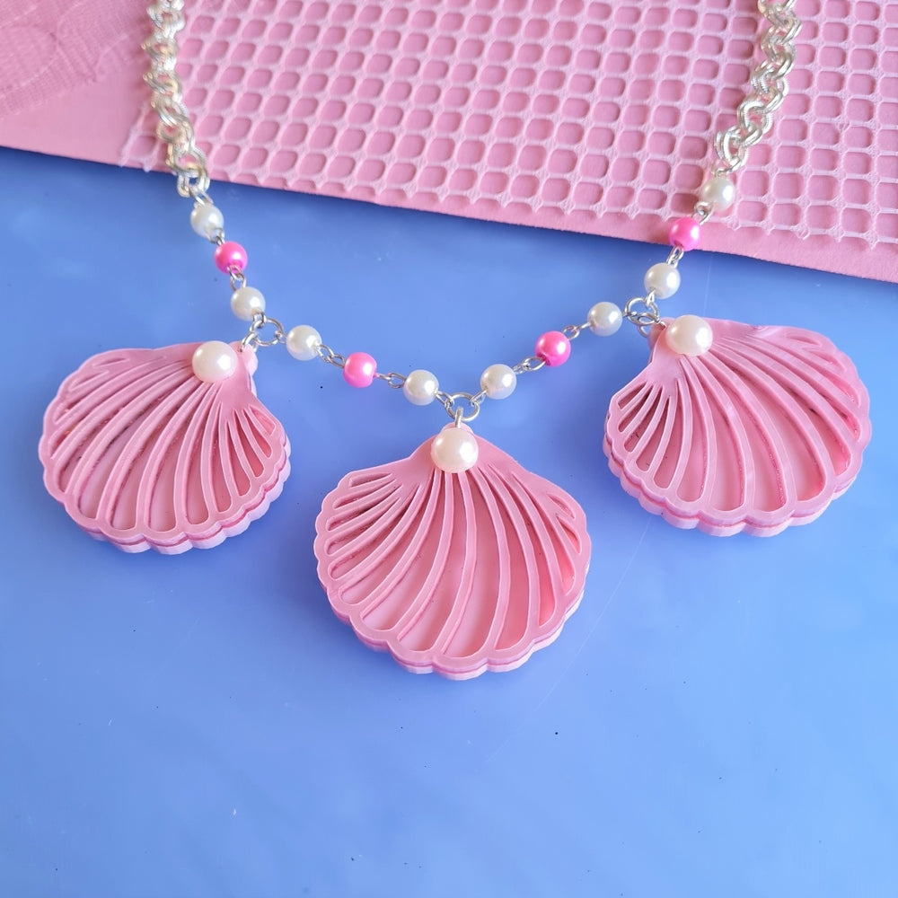 Pink Clam Shell Barbie Inspired Charm Necklace 2