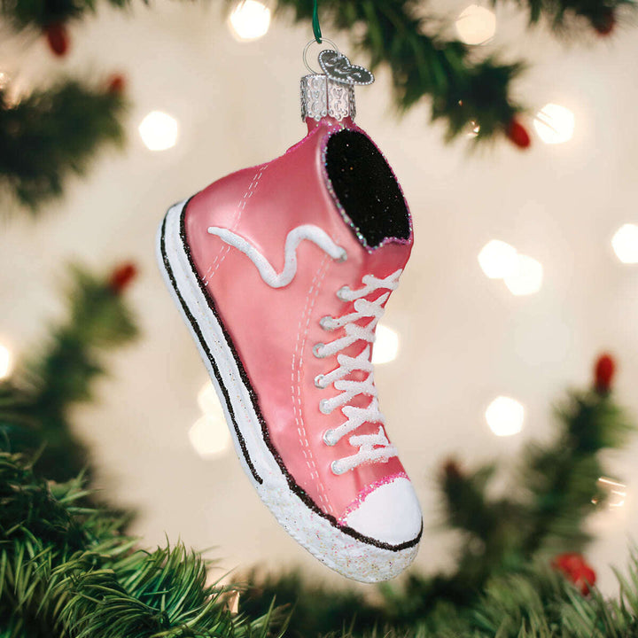 Old World Christmas Pink High-Top Sneaker Blown Glass Ornament