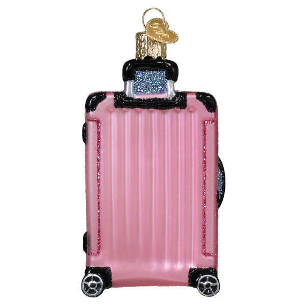 Old World Christmas Pink Rolling Suitcase Blown Glass Ornament