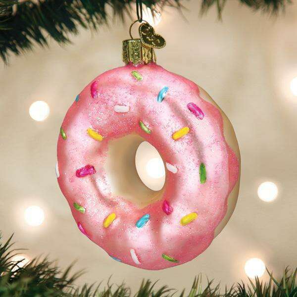Old World Christmas Pink Sprinkles Donut Blown Glass Ornament