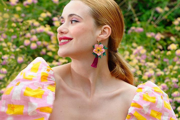 Pink Tropical Flower Earrings by Laliblue - Quirks!
