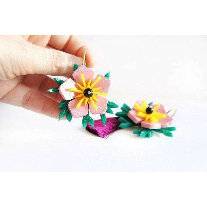 Pink Tropical Flower Earrings by Laliblue - Quirks!