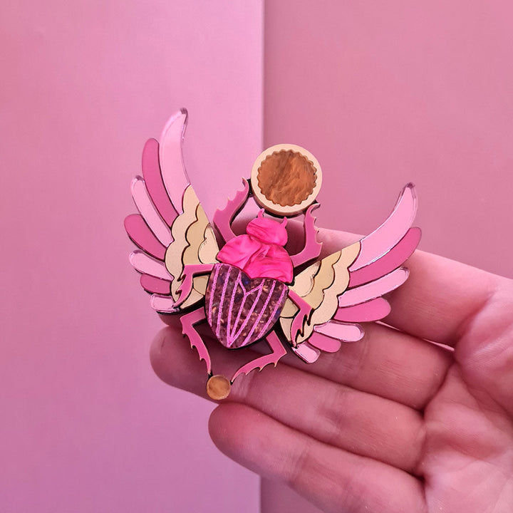 Pink Winged Scarab Beetle Brooch by Cherryloco Jewellery 3