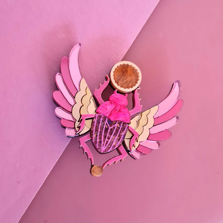 Pink Winged Scarab Beetle Brooch by Cherryloco Jewellery 4