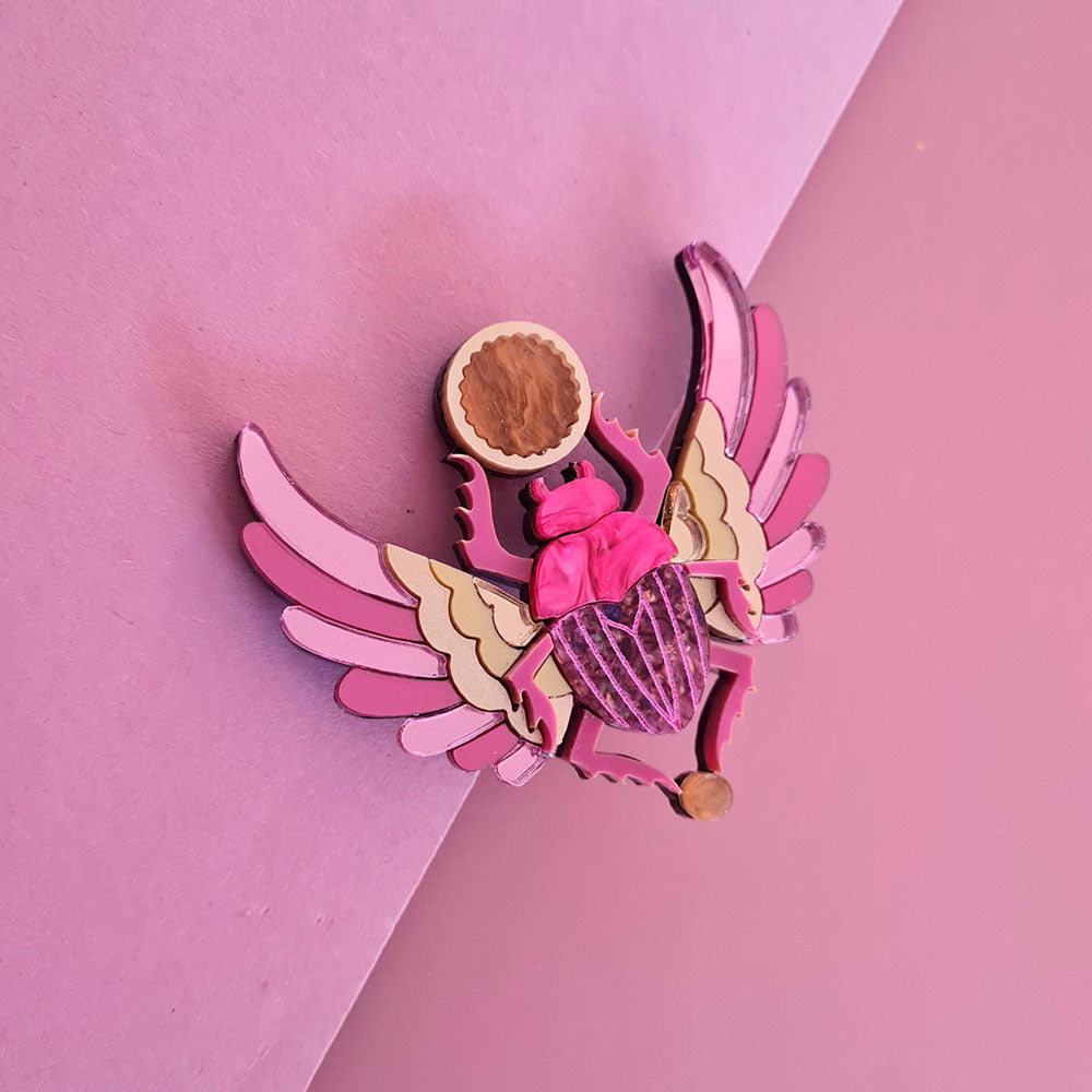 Pink Winged Scarab Beetle Brooch by Cherryloco Jewellery 2