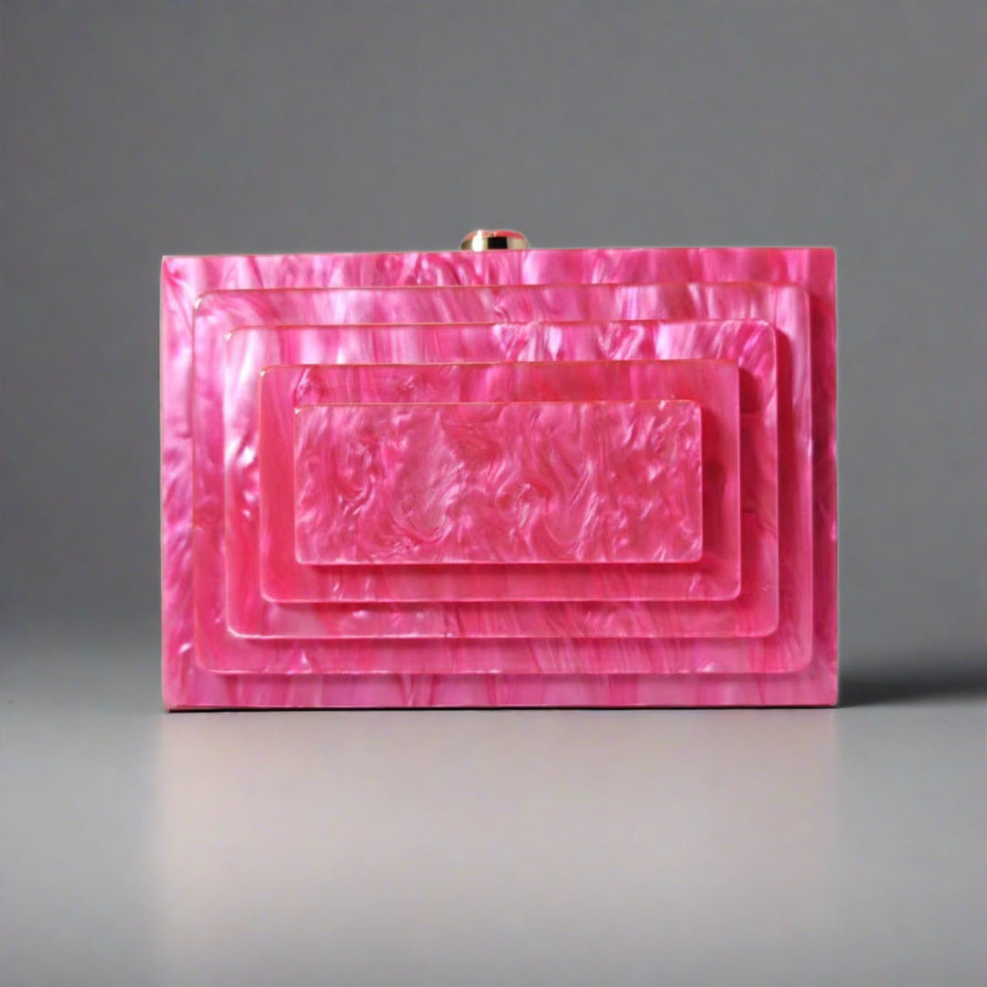 Art Deco Acrylic Rectangular Clutch Handbag-Rose