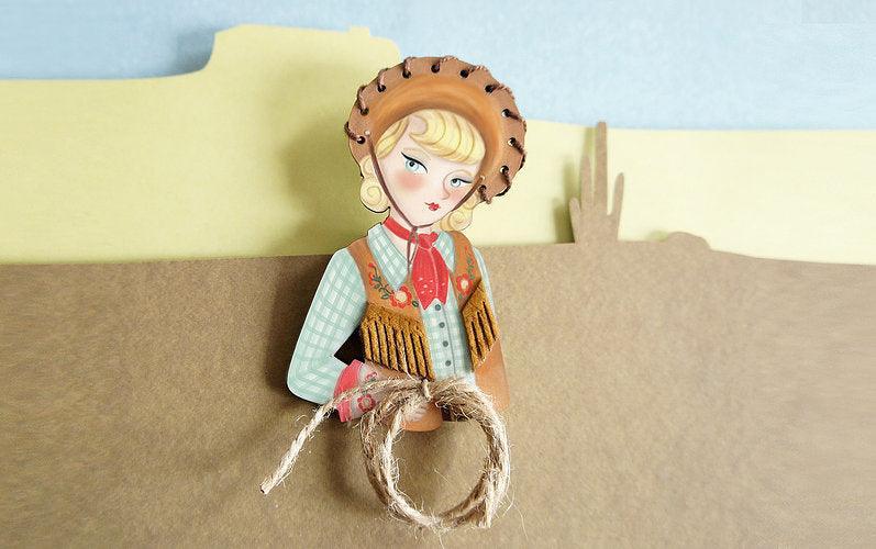 Pinup Cowgirl Western Brooch by Laliblue - Quirks!