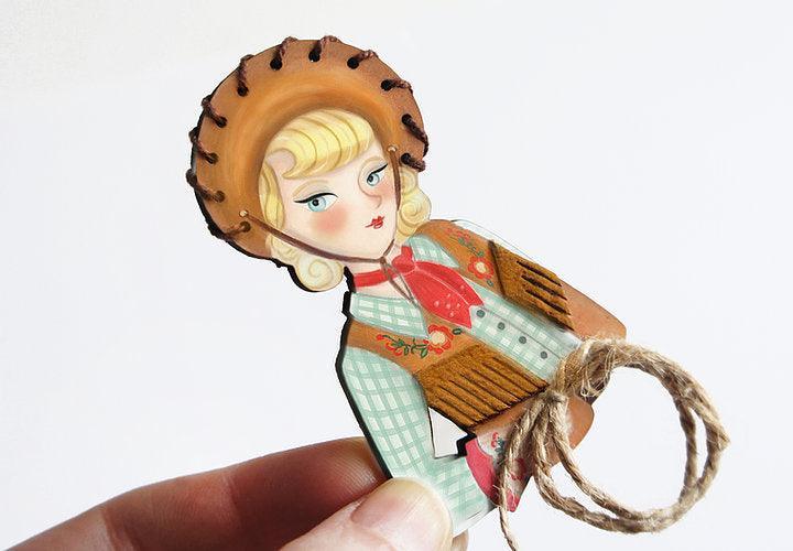 Pinup Cowgirl Western Brooch by Laliblue - Quirks!