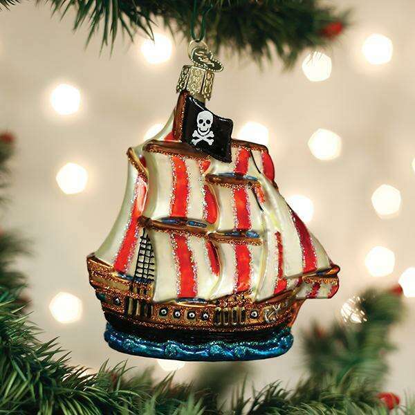 Old World Christmas Pirate Ship Blown Glass Ornament