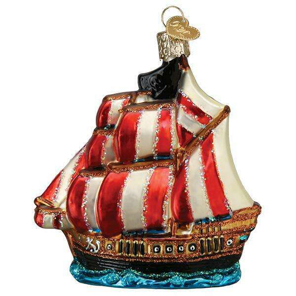 Old World Christmas Pirate Ship Blown Glass Ornament