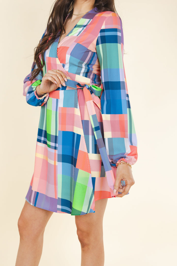 The Plaid To The Bone | Plaid Patchwork Wrap Dress