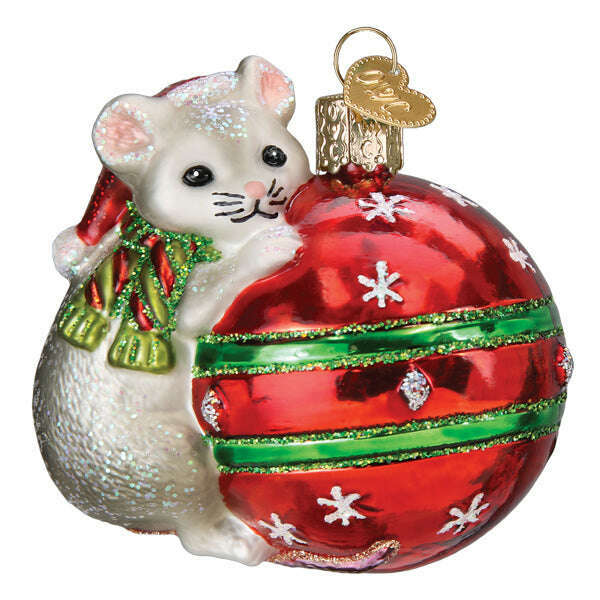 Old World Christmas Playful Christmas Mouse Blown Glass Ornament