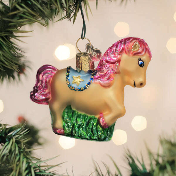 Old World Christmas Playful Pony Blown Glass Ornament