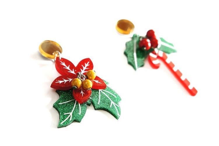 Poinsettia and Candy Cane Earrings by Laliblue - Quirks!
