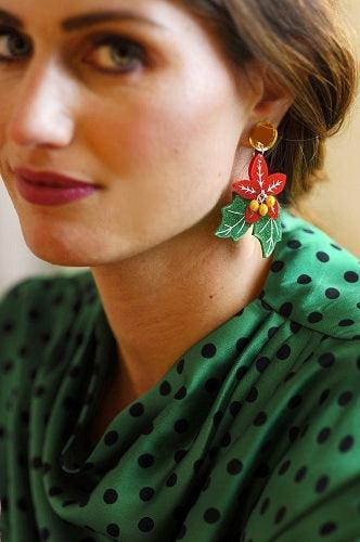 Poinsettia and Candy Cane Earrings by Laliblue - Quirks!