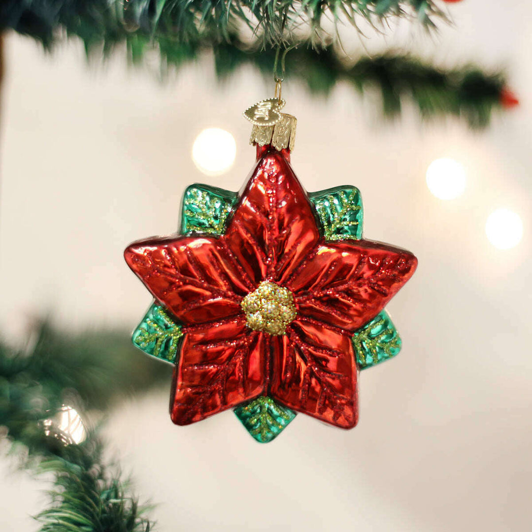 Old World Christmas Poinsettia Star Blown Glass Ornament