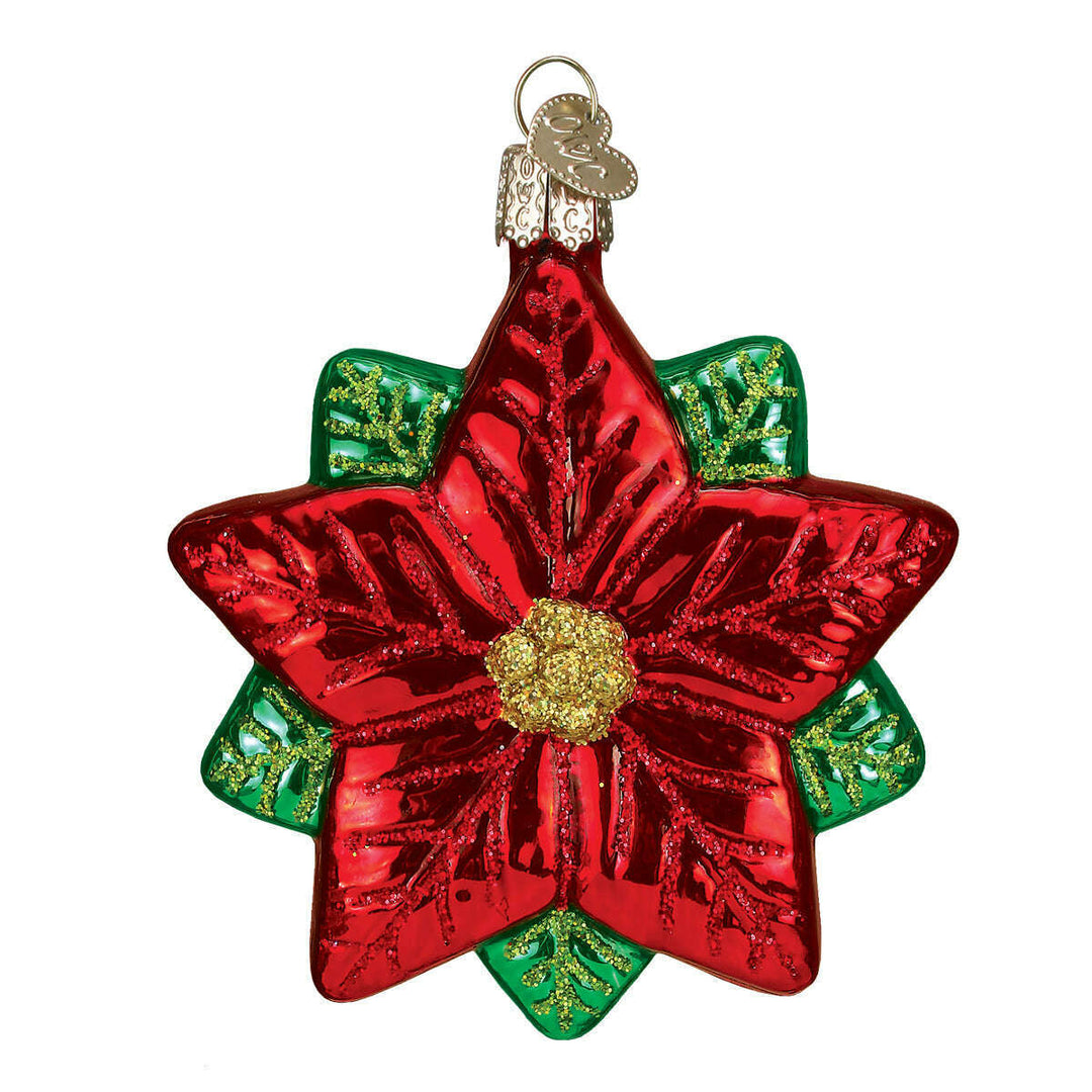 Old World Christmas Poinsettia Star Blown Glass Ornament
