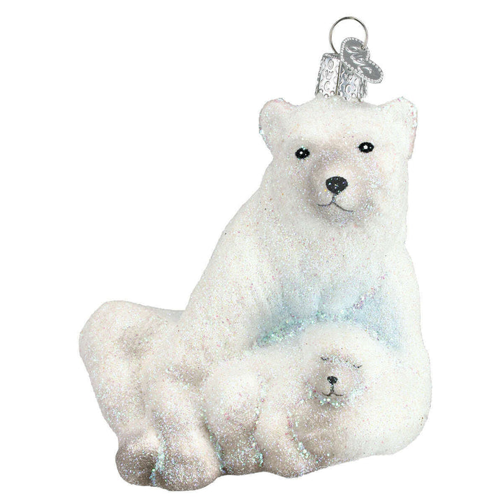 Old World Christmas Polar Bear With Cub Blown Glass Ornament