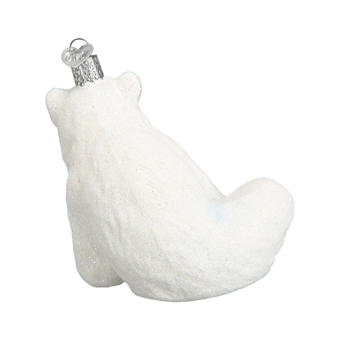 Old World Christmas Polar Bear With Cub Blown Glass Ornament