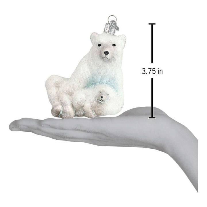 Old World Christmas Polar Bear With Cub Blown Glass Ornament
