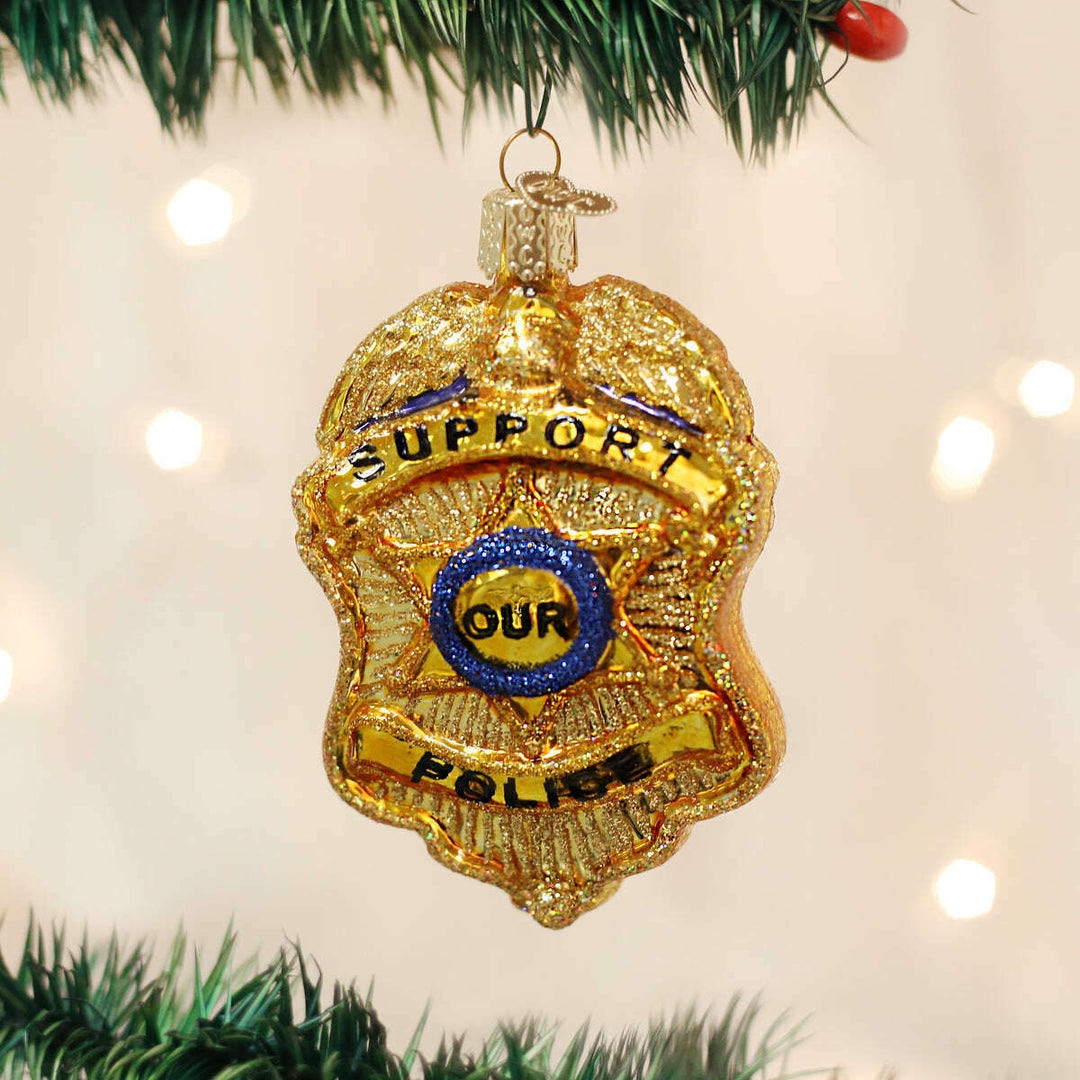 Old World Christmas Police Badge Blown Glass Ornament