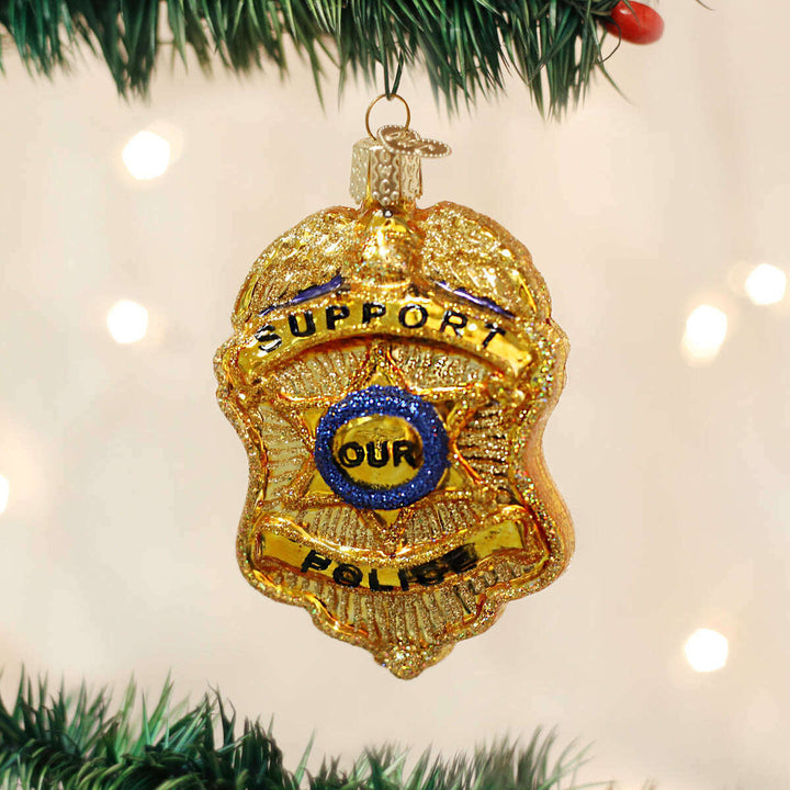Old World Christmas Police Badge Blown Glass Ornament