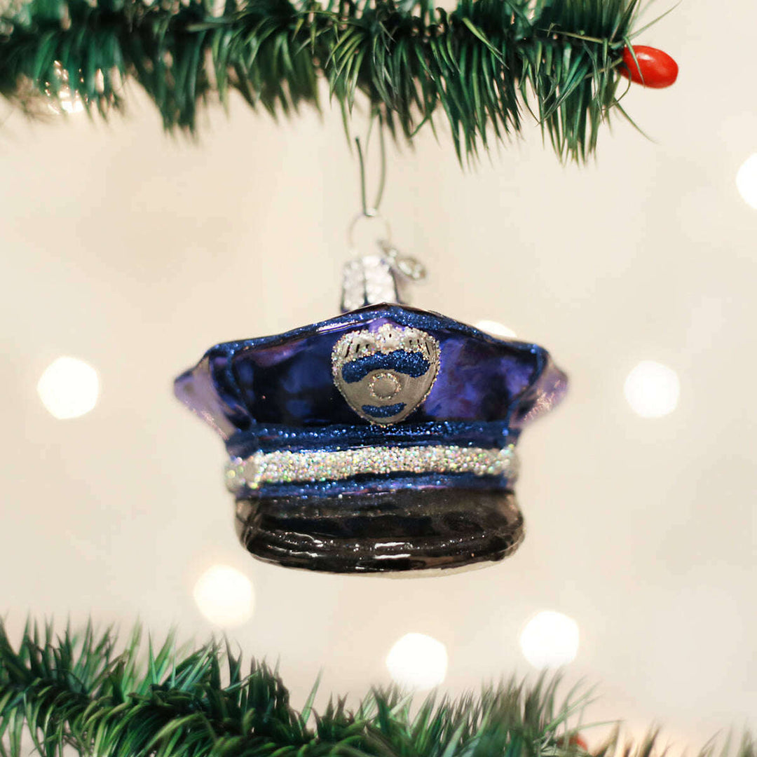 Old World Christmas Police Officer's Cap Blown Glass Ornament