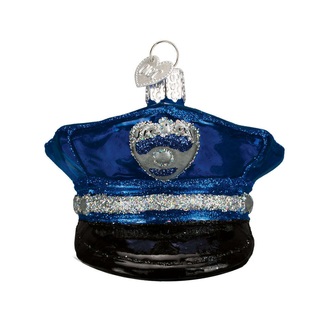 Old World Christmas Police Officer's Cap Blown Glass Ornament
