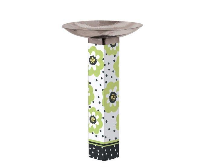 Polka Dots & Flowers Bird Bath Art Pole w/ Stainless Steel Top - Quirks!