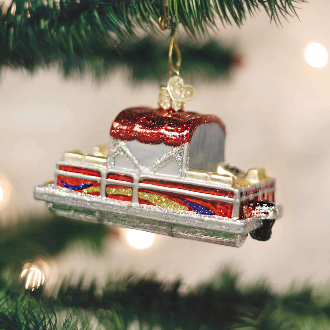 Old World Christmas Pontoon Boat Blown Glass Ornament