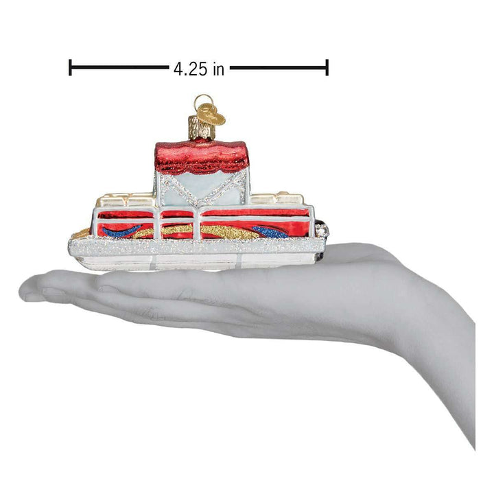 Old World Christmas Pontoon Boat Blown Glass Ornament